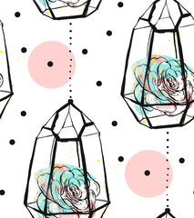 Sierkussen Terrariumplanten patronen Terrarium vetplanten stippen pastelkleuren  © anastasy_helter