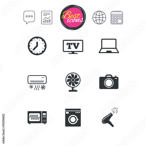 Home appliances, device icons. Electronics sign.