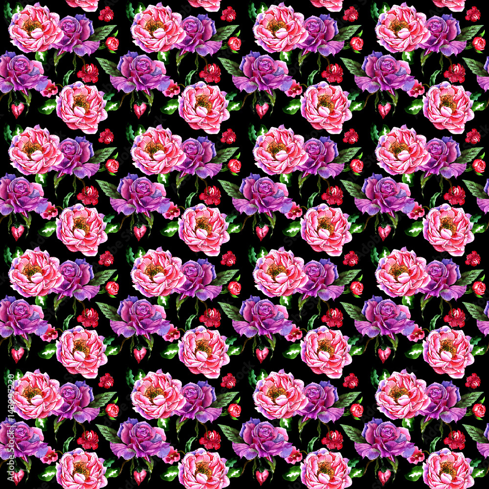 Obraz premium Wildflower peony flower pattern in a watercolor style isolated.