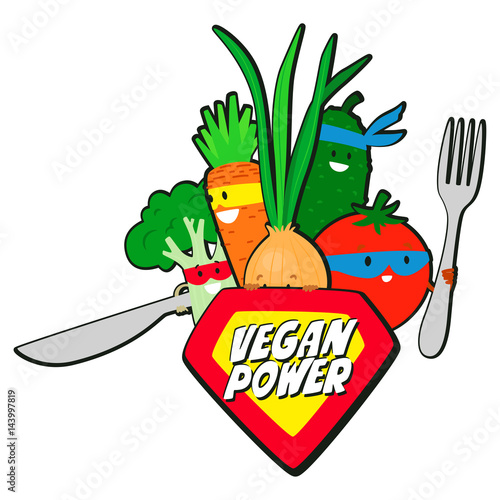 Vegan Power. Vegetables super heroes in the style of comics