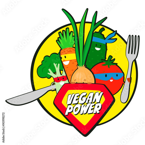 Vegan Power. Vegetables super heroes in the style of comics