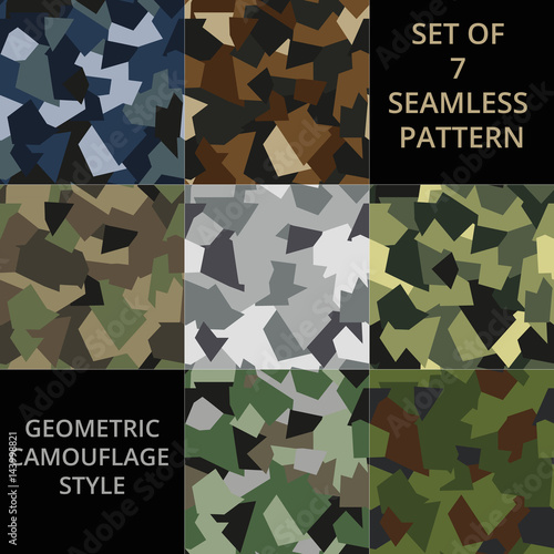 Set of abstract military or hunting camouflage seamless pattern. Made from geometric shapes.