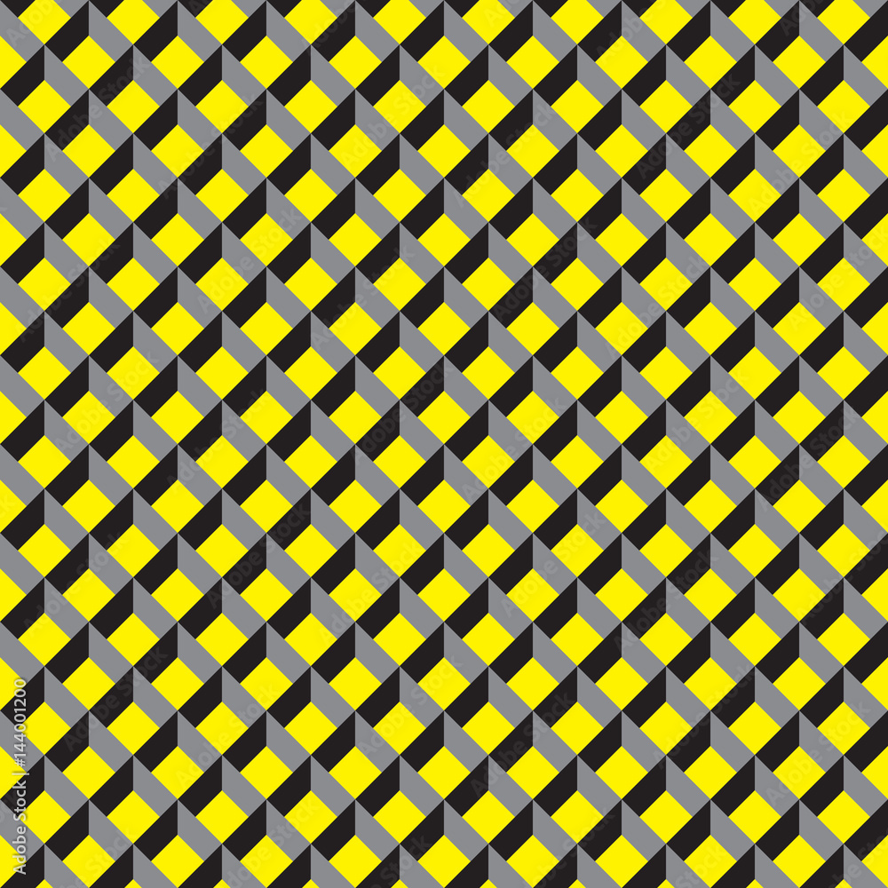 Seamless 3d grid pattern in yellow, grey and black. Seamless 3d grid pattern in yellow, grey and black.