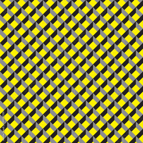 Seamless 3d grid pattern in yellow, grey and black.