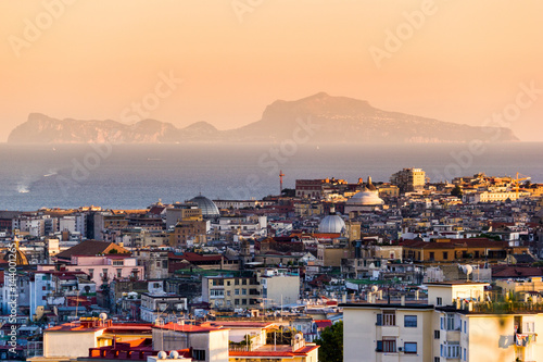 Naples, Campania, Italy. View of Capri Island from Capodimonte Real Bosco. photo