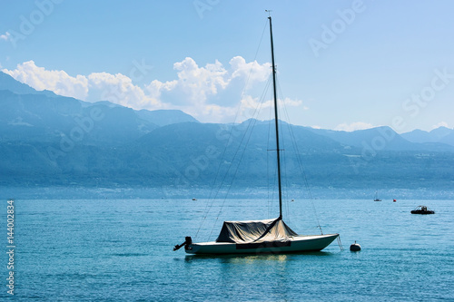 Motor boat on Lake Geneva in Lausanne