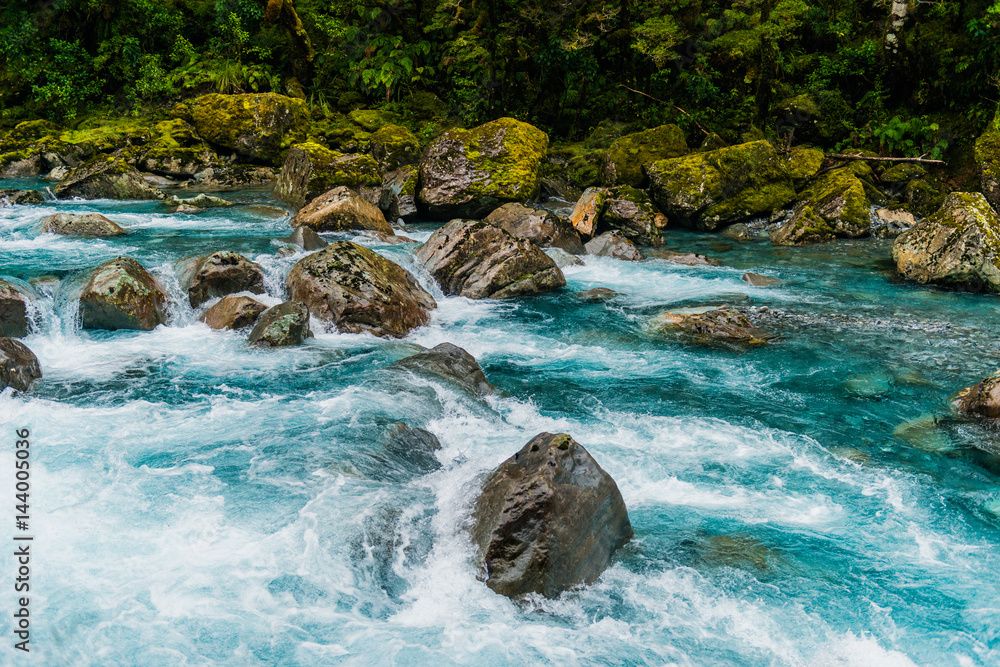 Mount Madeline from Tutoko Bridge, Tutoko River, Fiordland Natio Stock