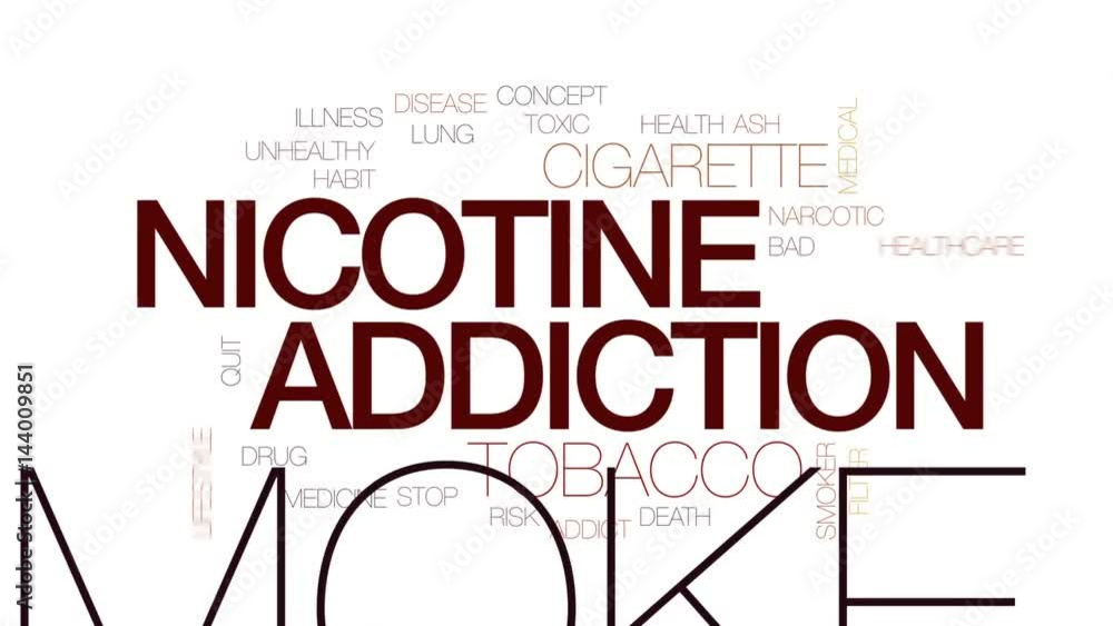 Nicotine addiction animated word cloud, text design animation. Kinetic typography. Nicotine addiction animated word cloud, text design animation. Kinetic typography.