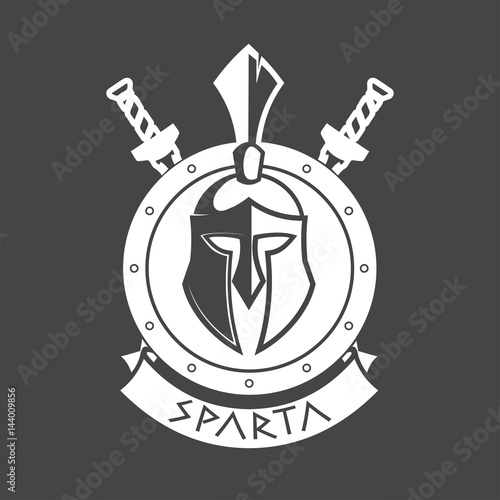 Military symbol, Spartan helmet in laurel wreath.