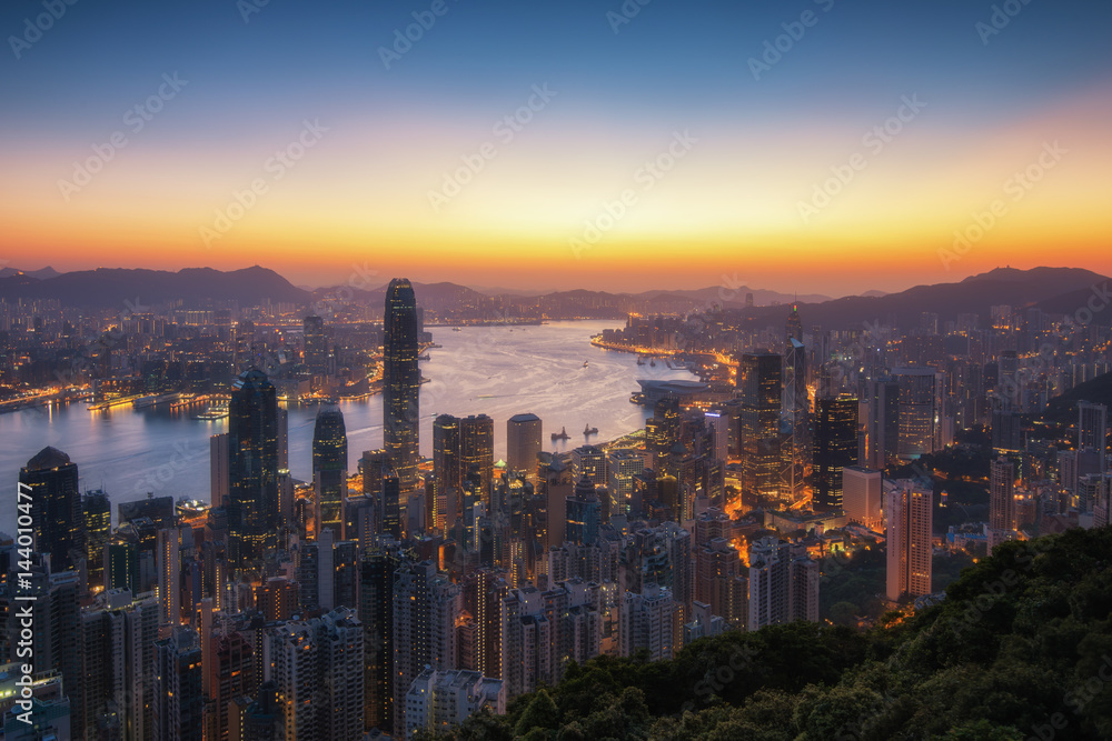 Victoria peak. Hong Kong skyline