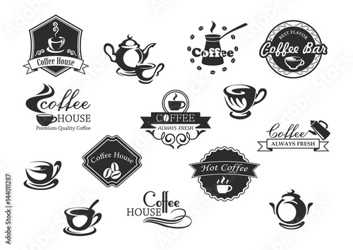 Coffee cups vector icons for cafeteria or cafe