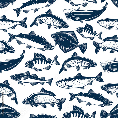 Fishes sketch seamless vector pattern