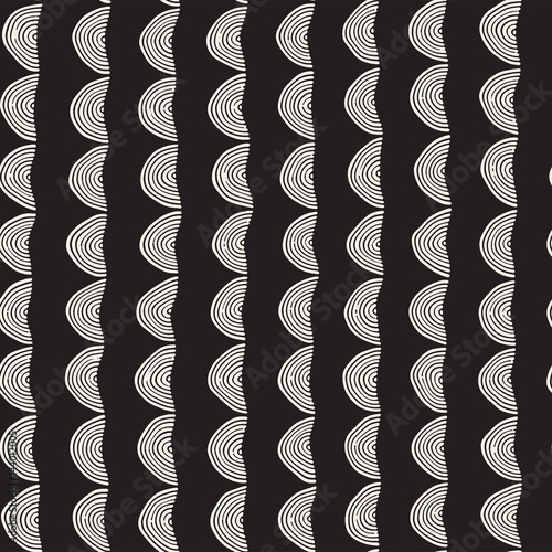 Monochrome minimalistic seamless pattern with arcs. Simple hand drawn texture. Vector background with rounded inky lines 