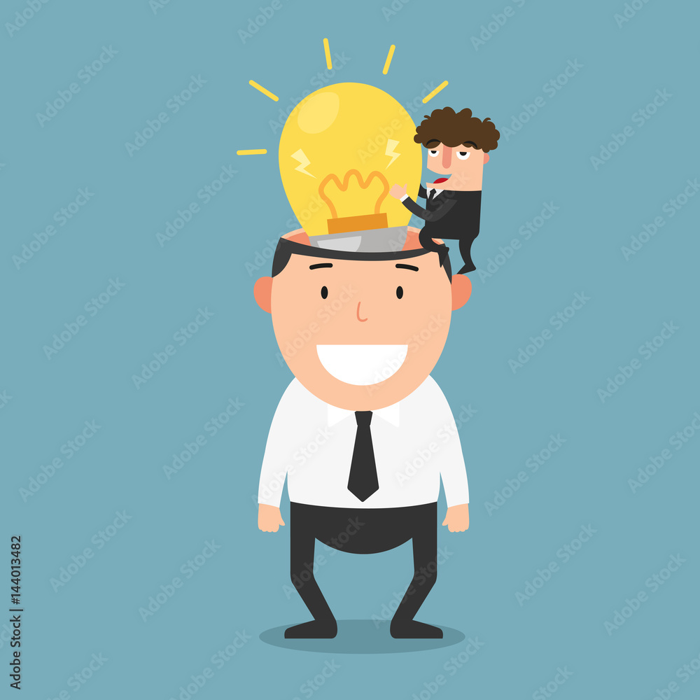 Successful businessman give another businessman new idea bulb illustration. Successful businessman give another businessman new idea bulb illustration.