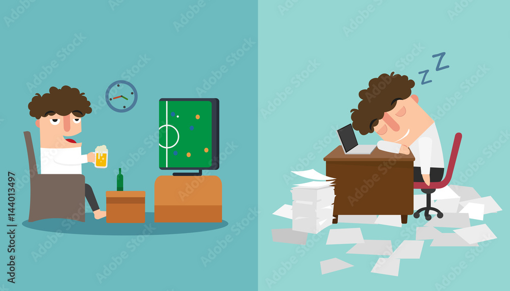 Αυτοκόλλητο The guy sleeping  late and taking a nap during work illustration.