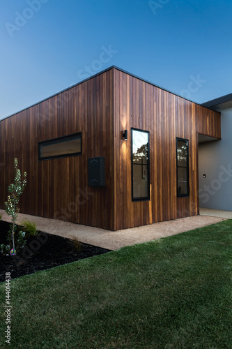 Wood cladding corner detail on a new Australian home