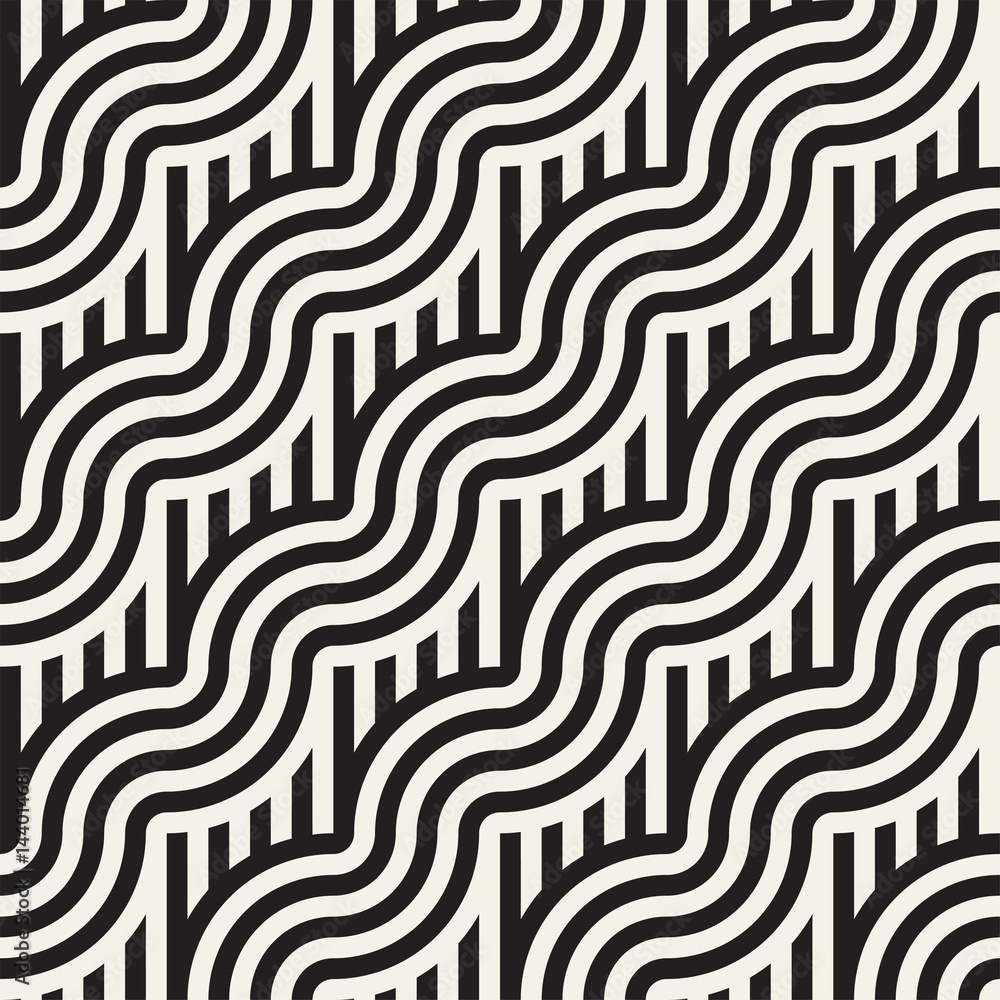 Seamless geometric pattern. Abstract stripy geometric background. Stylish vector rounded lines print