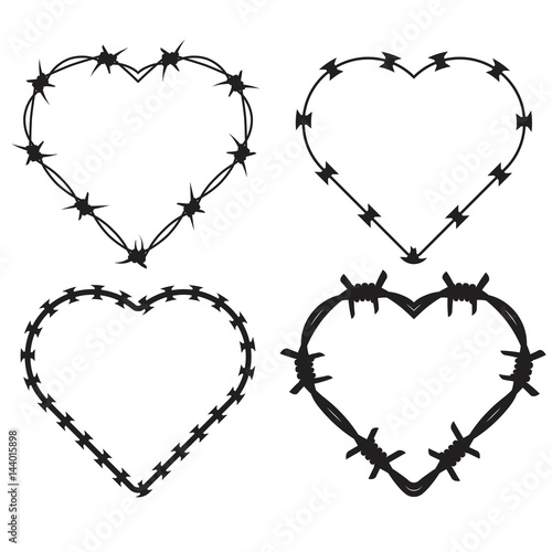 Barbed Wire Black Silhouettes Vector frame heart.