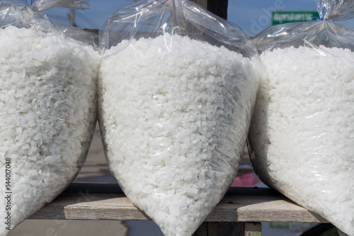 Sea salt in the plastic bag