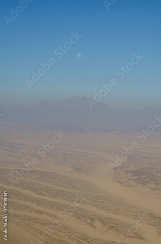 Aerial view of Egypt desert  mountains and blue sky