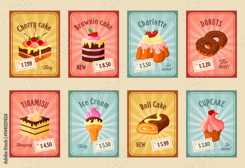 Vector price cards set for bakery dessets