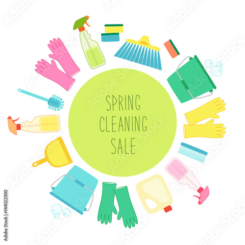 Cute vivid spring cleaning background with hand written text