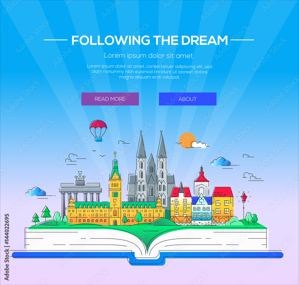 Following the dream - vector line travel illustration