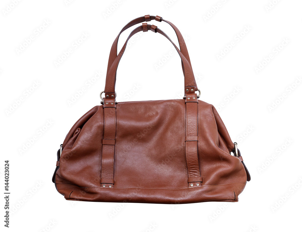 brown leather shoulder bag isolated on white background