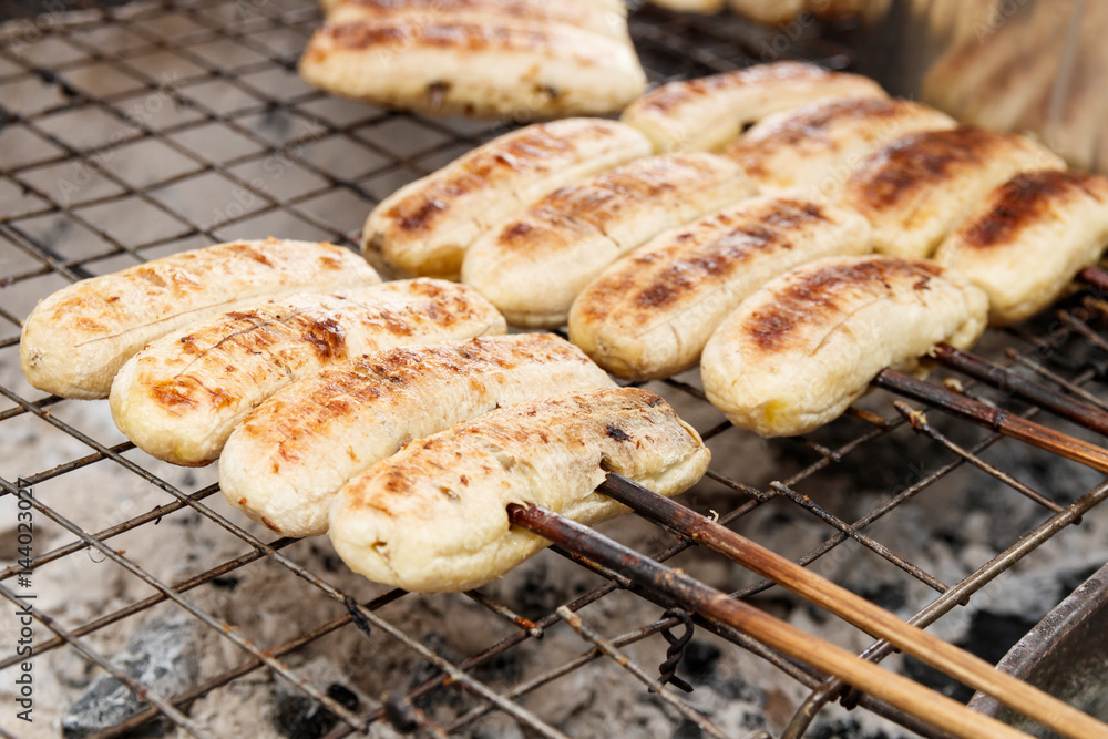 grilled banana skewers on stove grilled banana skewers on stove