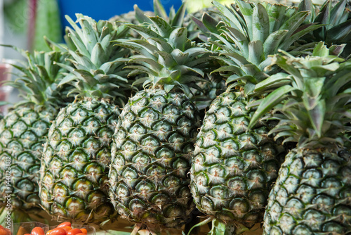 Close up of pineapple in market at Bangkok  Thailand.