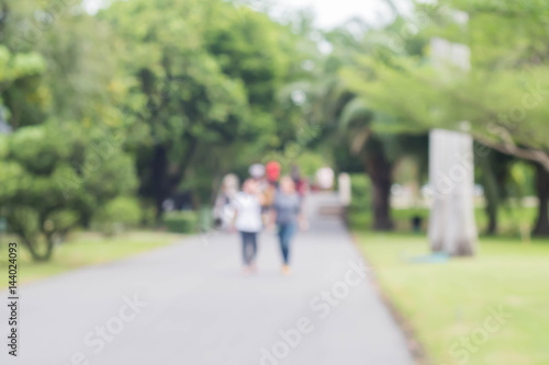 Motion blur of people walk for exercise in the park