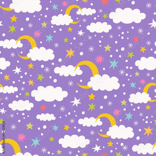Fototapeta Naklejka Na Ścianę i Meble -  seamless pattern with clouds, stars, confetti and snow