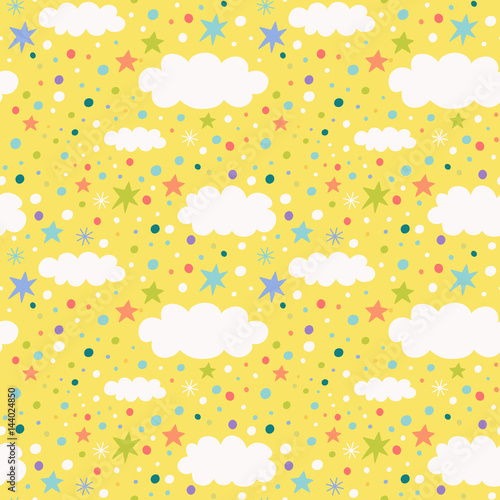 seamless pattern with clouds, stars and confetti