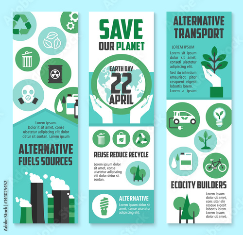 Earth Day, save planet banner set for eco design