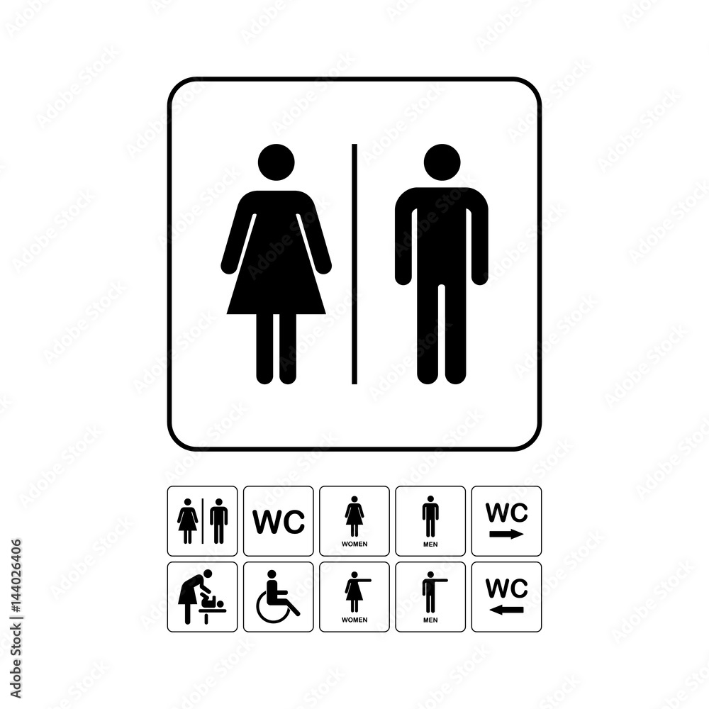 WC / Toilet door plate icon set. Men and women WC sign for restroom. WC Icon Vector WC / Toilet door plate icon set. Men and women WC sign for restroom. WC Icon Vector