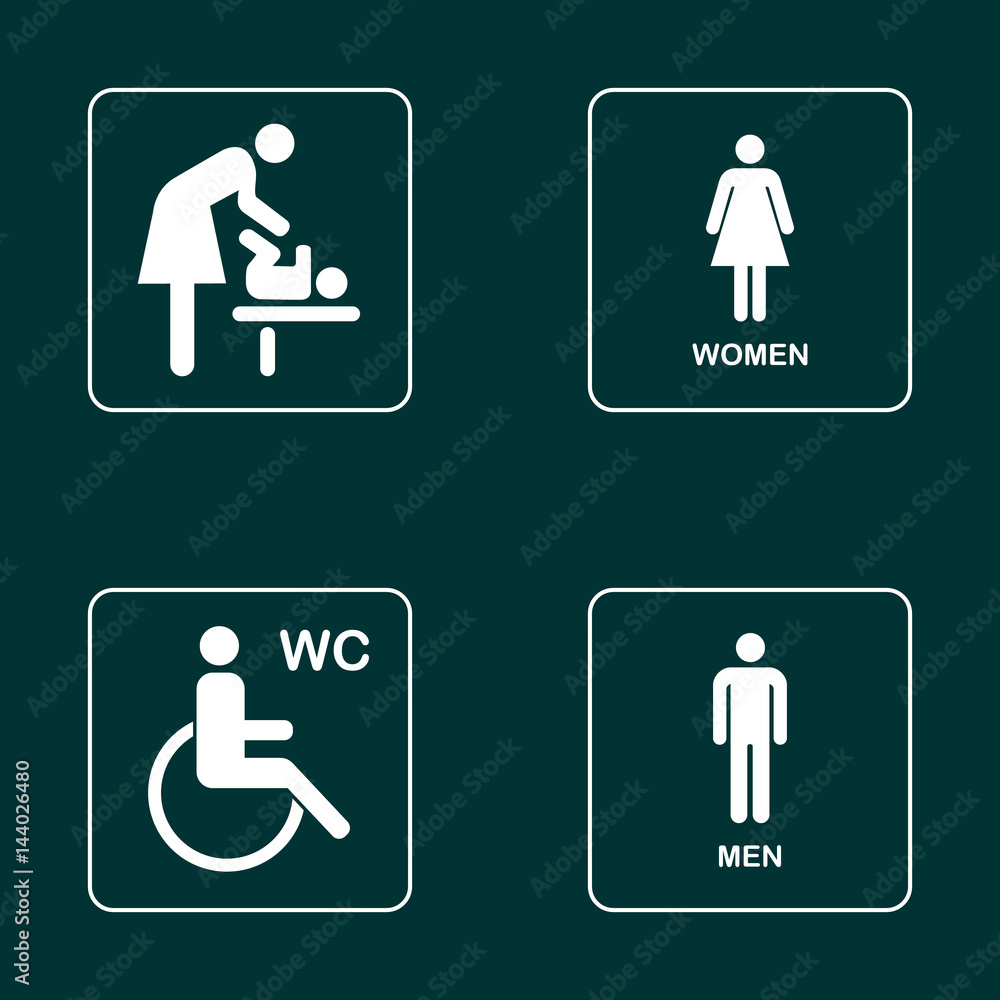 WC / Toilet door plate icon set. Men and women WC sign for restroom. WC Icon Vector WC / Toilet door plate icon set. Men and women WC sign for restroom. WC Icon Vector