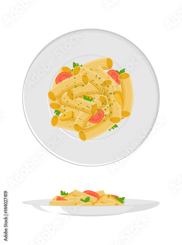 Penne pasta with tomatos and sauce