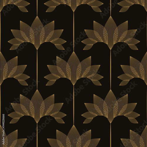 vintage floral wallpaper with lotus in black and gold