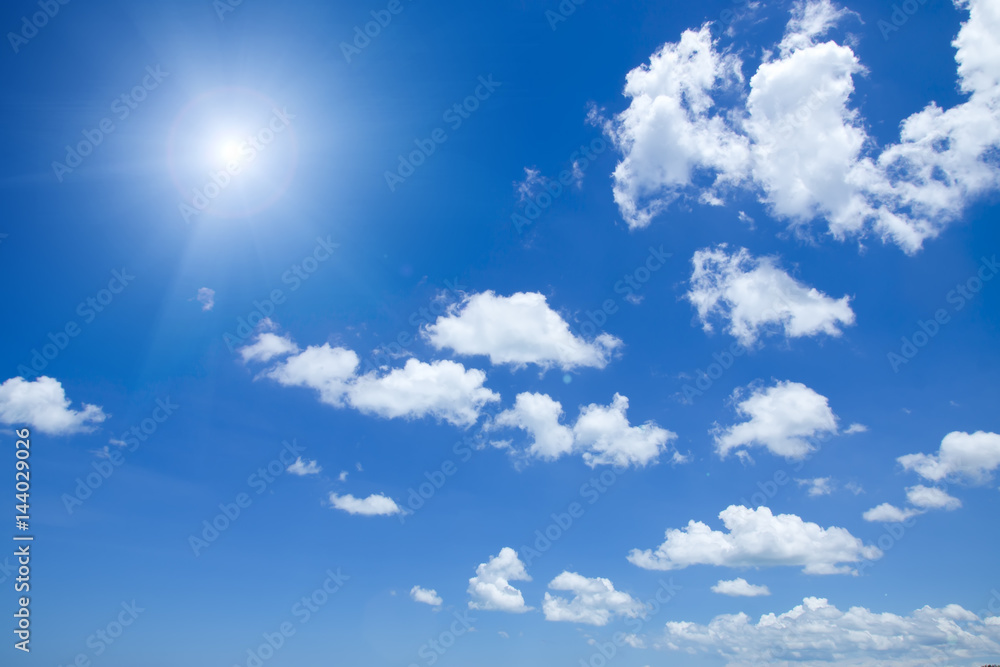 Blue sky with white cloud and sun. Blue sky with white cloud and sun.