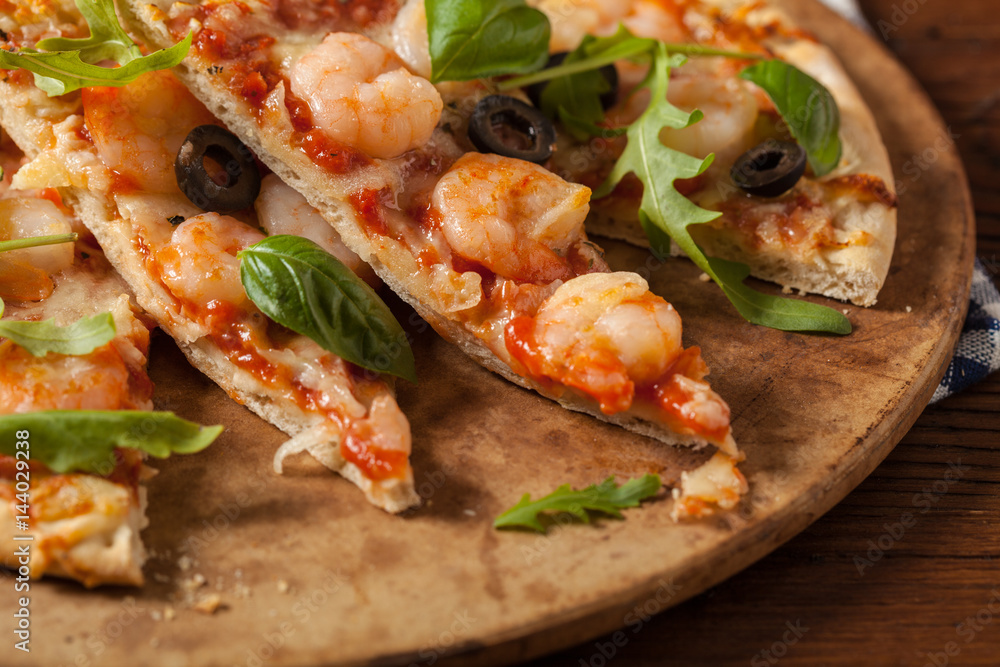 Pizza with shrimps. Pizza with shrimps.