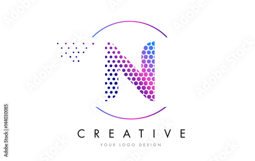 N Pink Magenta Dotted Bubble Letter Logo Design Vector