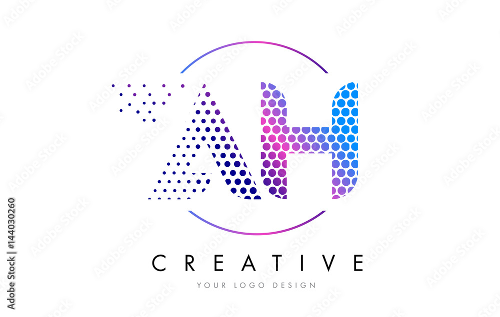 AH A H Pink Magenta Dotted Bubble Letter Logo Design Vector