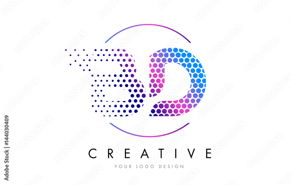 BD B D Pink Magenta Dotted Bubble Letter Logo Design Vector