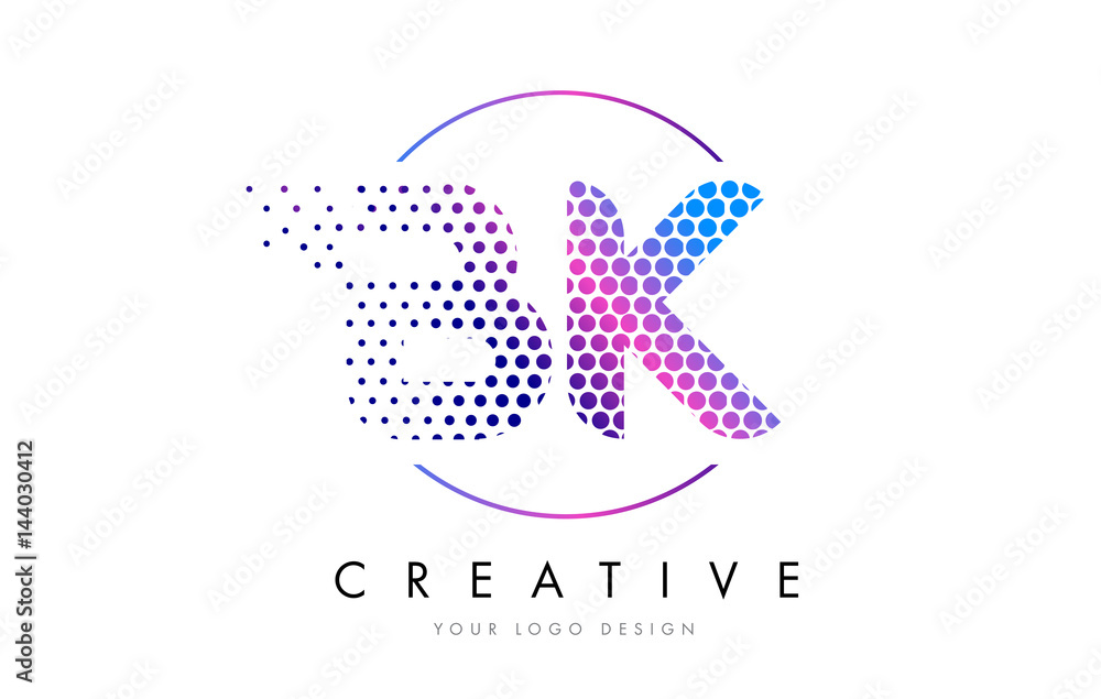 BK B K Pink Magenta Dotted Bubble Letter Logo Design Vector