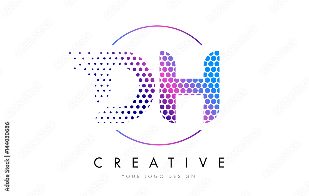 DH D H Pink Magenta Dotted Bubble Letter Logo Design Vector