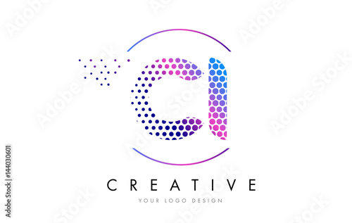 CI C I Pink Magenta Dotted Bubble Letter Logo Design Vector