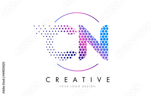 CN C N Pink Magenta Dotted Bubble Letter Logo Design Vector