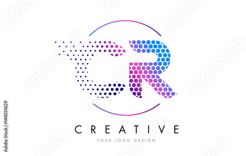 CR C R Pink Magenta Dotted Bubble Letter Logo Design Vector