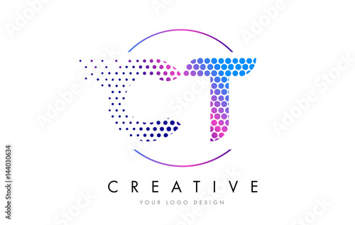 CT C T Pink Magenta Dotted Bubble Letter Logo Design Vector