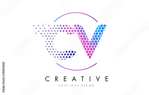 CV C V Pink Magenta Dotted Bubble Letter Logo Design Vector